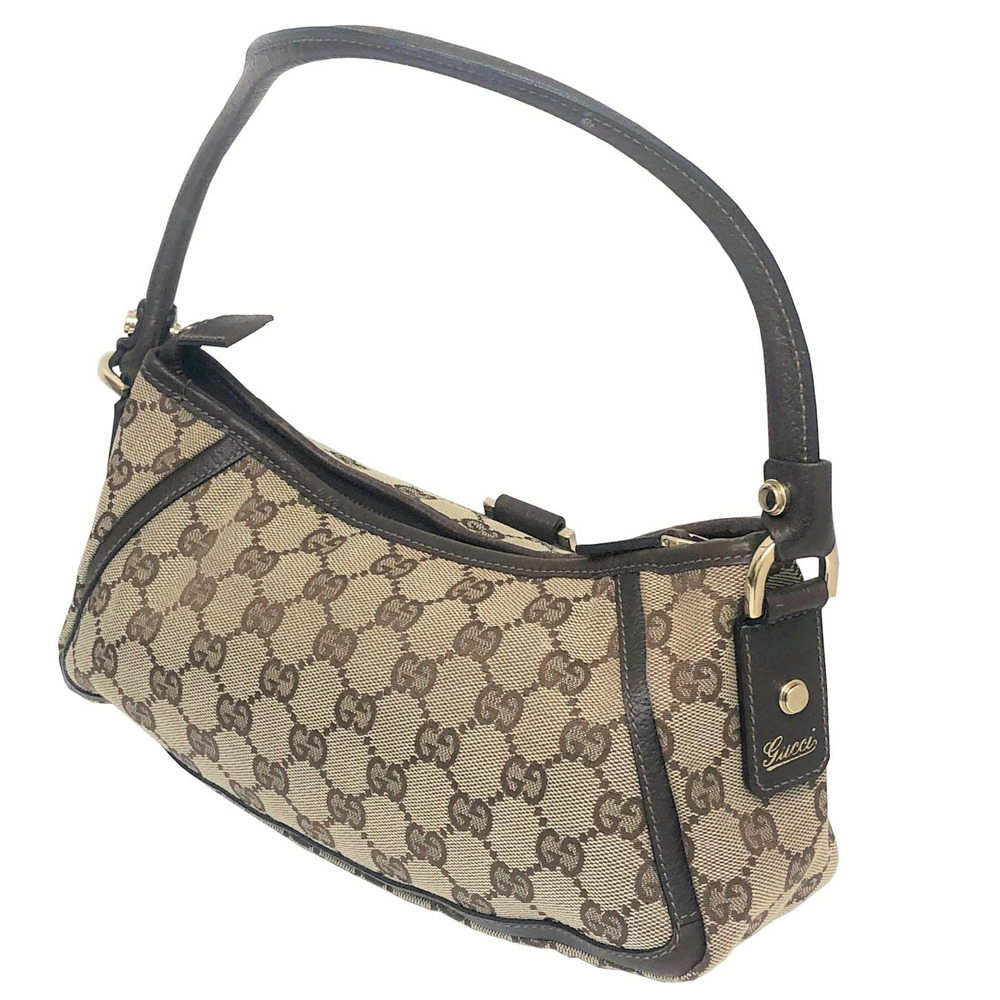 GUCCI One Shoulder Hobo Handbag GG Canvas Leather Beige Brown Shoulder Bag